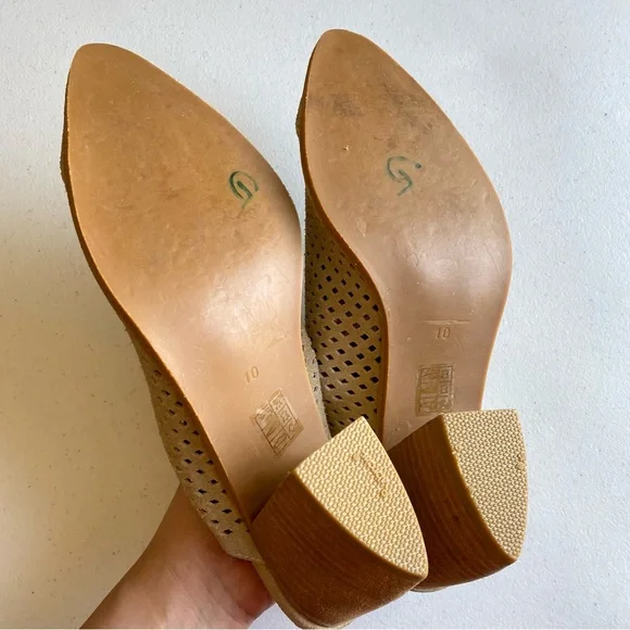 Jeffrey Campbell Size 10 Tan Mesh Suede Leather Slip-on Pointed Mule Block Heel - Picture 5 of 6